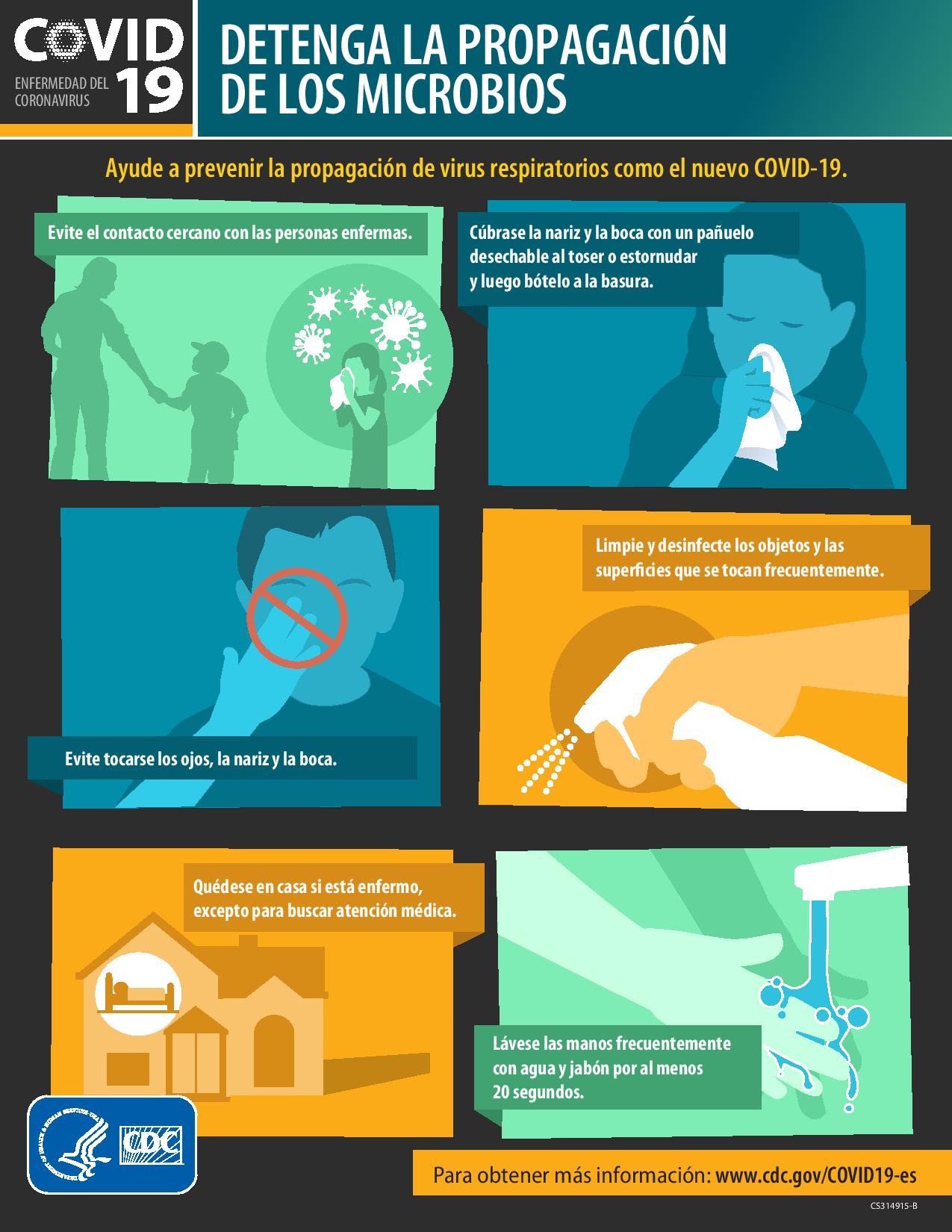 A poster in Spanish from the CDC on preventing the spread of COVID-19